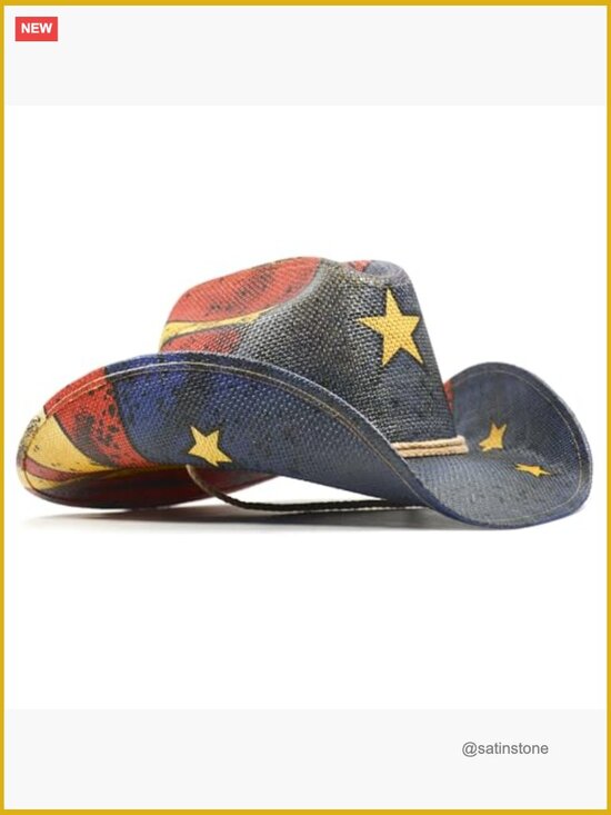 American Flag Patriotic Straw Cowboy Hat - Western Cowgirl Rodeo main image 5